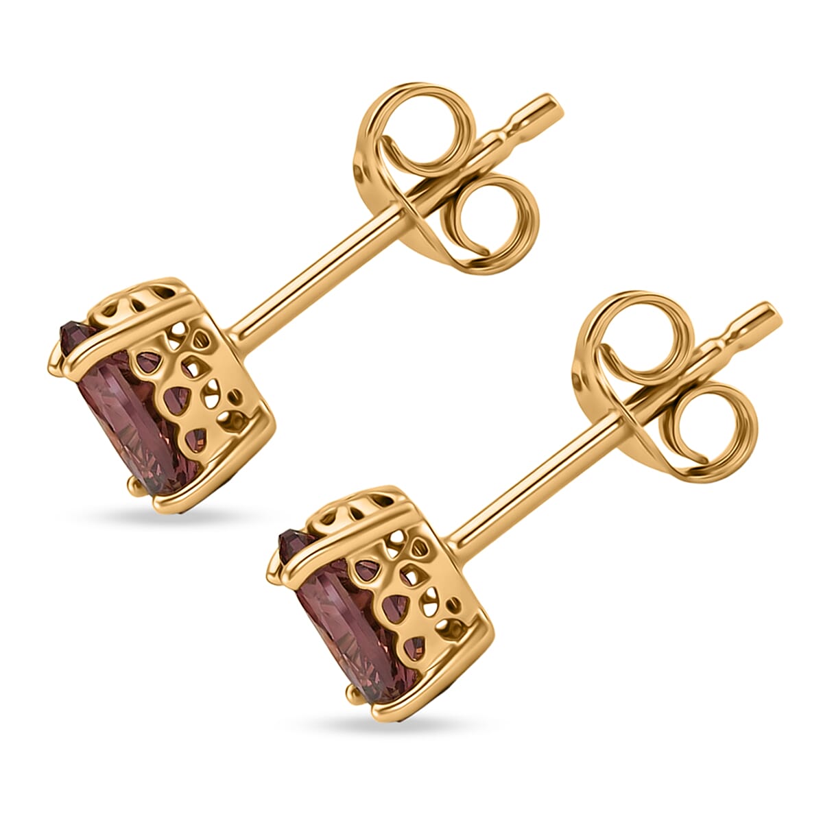 D'Joy Premium Madagascar Color Change Garnet 1.40 ctw Stud Earrings in 18K Vermeil Yellow Gold Over Sterling Silver image number 3
