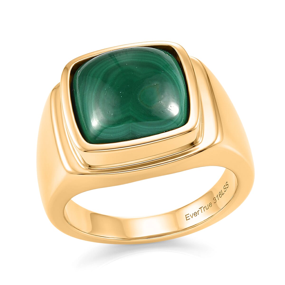 EverTrue African Malachite 10.50 ctw Men's Ring in ION Plated YG Stainless Steel (Size 11.0)