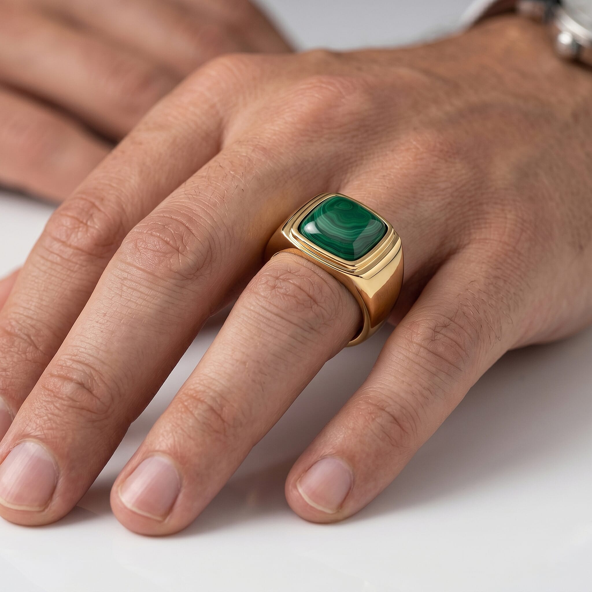 EverTrue African Malachite 10.50 ctw Men's Ring in ION Plated YG Stainless Steel (Size 13.0)