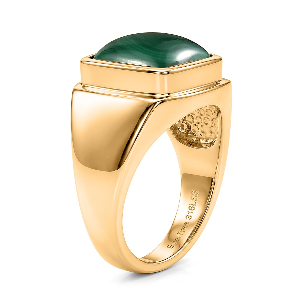 EverTrue African Malachite 10.50 ctw Men's Ring in ION Plated YG Stainless Steel (Size 13.0)