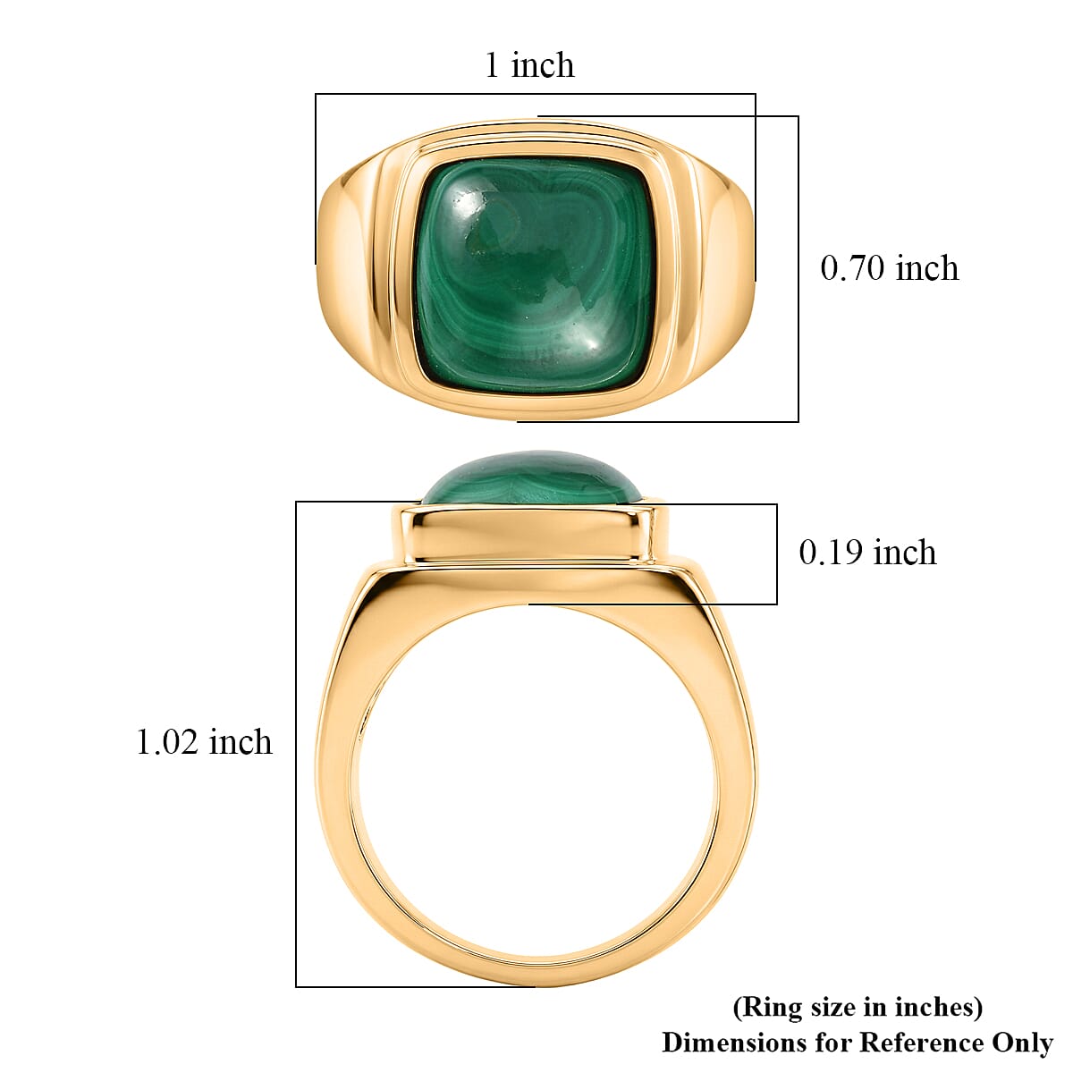 EverTrue African Malachite 10.50 ctw Men's Ring in ION Plated YG Stainless Steel (Size 13.0)