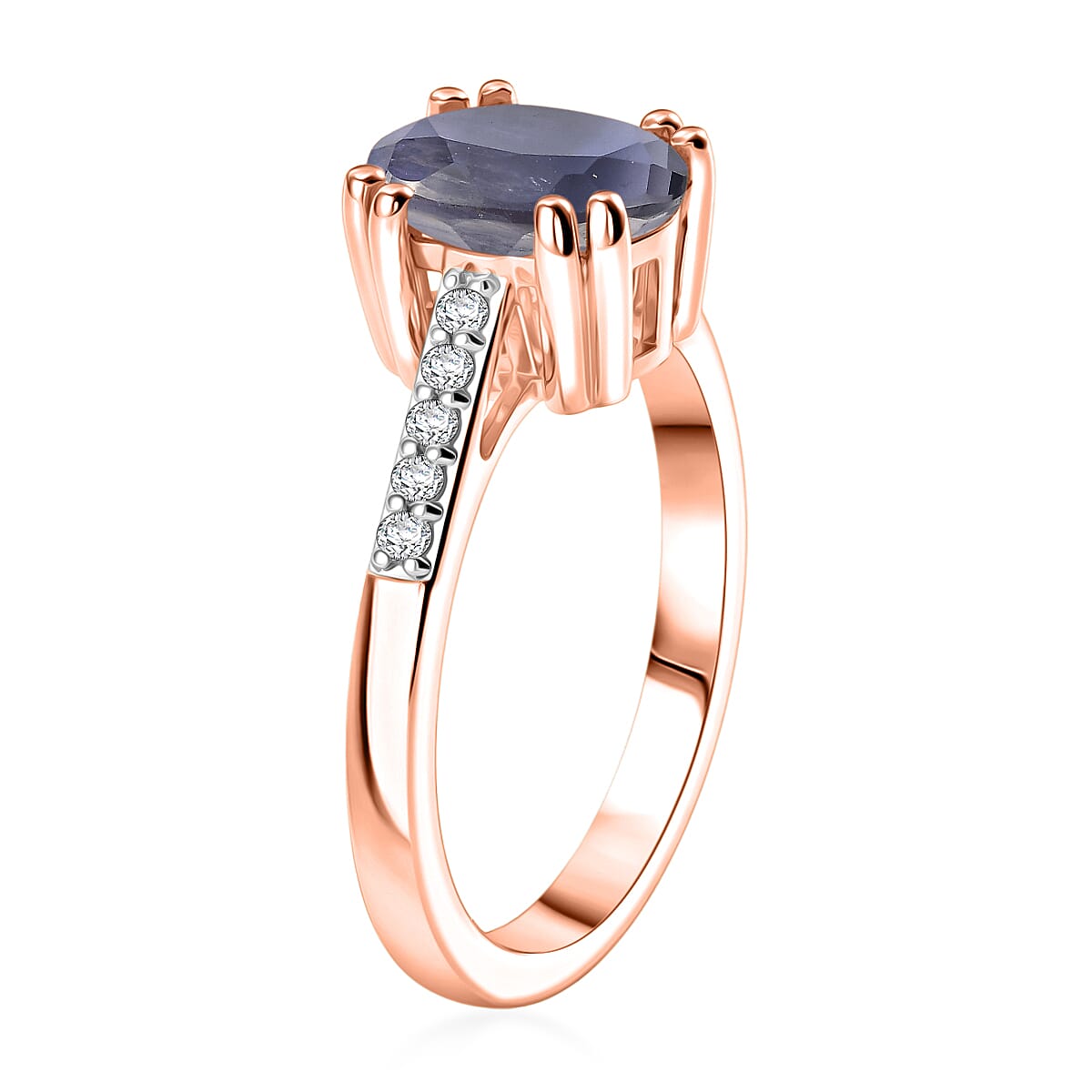 D'Joy Premium Catalina Iolite and White Zircon 1.90 ctw Ring in 18K Vermeil Rose Gold Over Sterling Silver (Size 7.5)