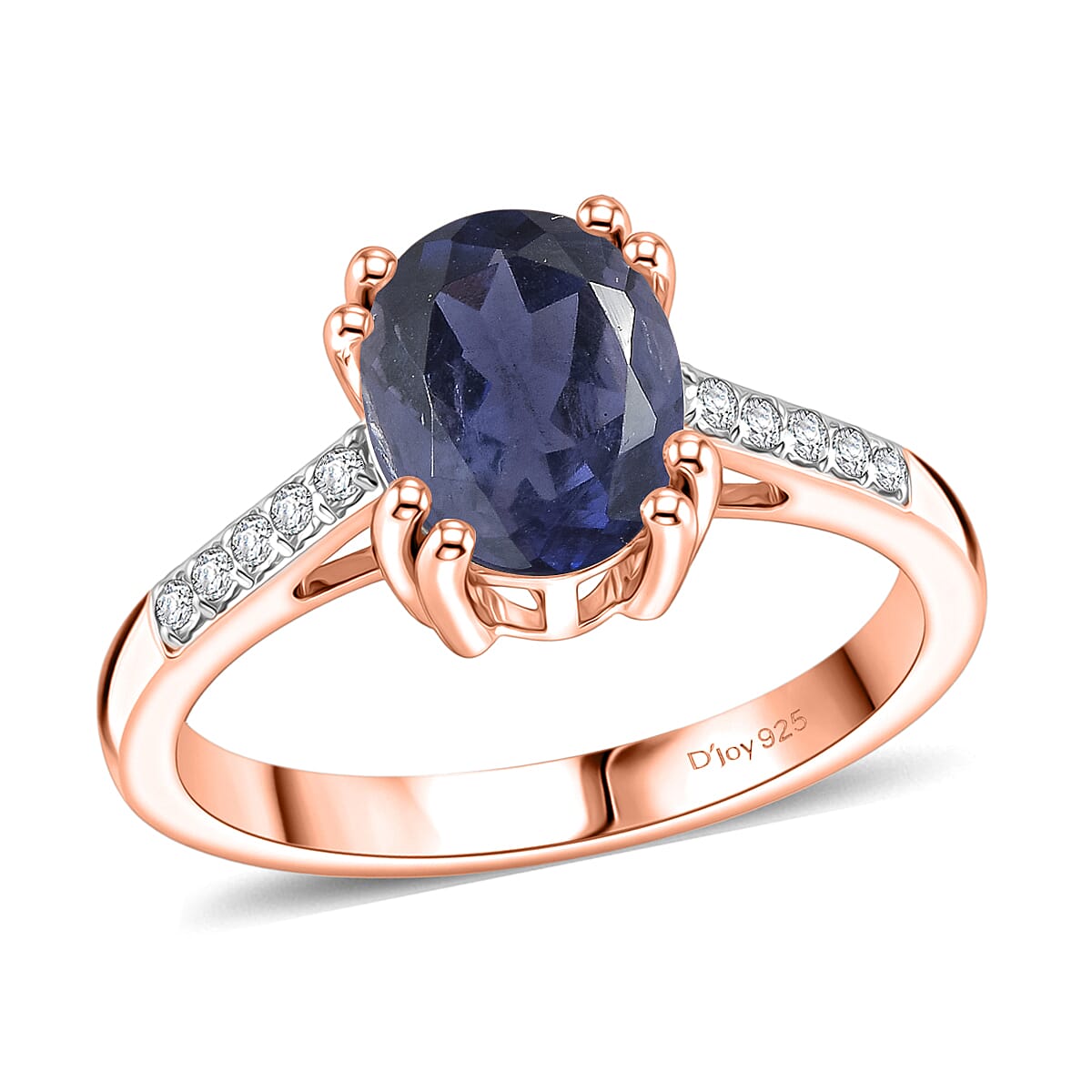 D'Joy Premium Catalina Iolite and White Zircon 1.90 ctw Ring in 18K Vermeil Rose Gold Over Sterling Silver (Size 8.5)