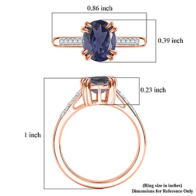 D'Joy Premium Catalina Iolite and White Zircon 1.90 ctw Ring in 18K Vermeil Rose Gold Over Sterling Silver (Size 8.5)