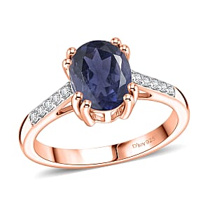 D'Joy Premium Catalina Iolite and White Zircon 1.90 ctw Ring in 18K Vermeil Rose Gold Over Sterling Silver (Size 9.0)