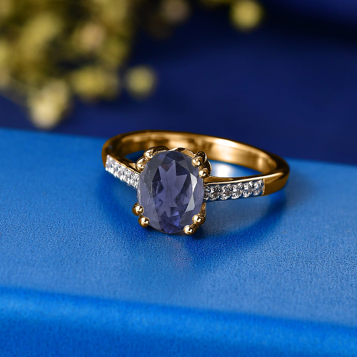 D'Joy Premium Catalina Iolite and White Zircon 1.90 ctw Ring in 18K Vermeil Yellow Gold Over Sterling Silver (Size 5.5) image number 1