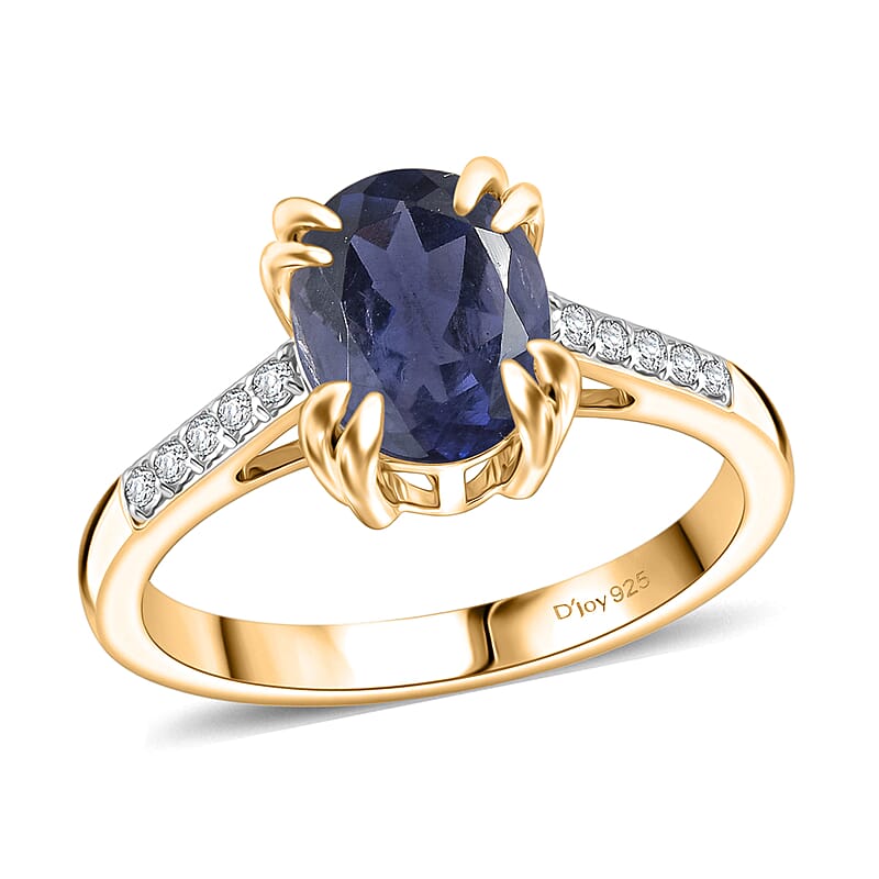 D'Joy Premium Catalina Iolite and White Zircon 1.90 ctw Ring in 18K Vermeil Yellow Gold Over Sterling Silver (Size 9.0)