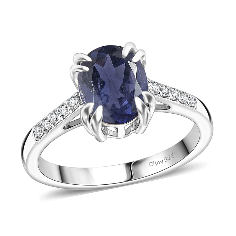 D'Joy Premium Catalina Iolite and White Zircon 1.90 ctw Ring in Rhodium Over Sterling Silver (Size 10.5)
