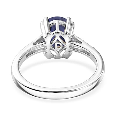 D'Joy Premium Catalina Iolite and White Zircon 1.90 ctw Ring in Rhodium Over Sterling Silver (Size 10.5)