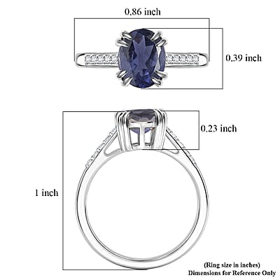 D'Joy Premium Catalina Iolite and White Zircon 1.90 ctw Ring in Rhodium Over Sterling Silver (Size 10.5)