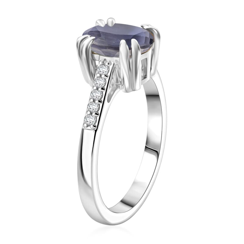 D'Joy Premium Catalina Iolite and White Zircon 1.90 ctw Ring in Rhodium Over Sterling Silver (Size 4.5)