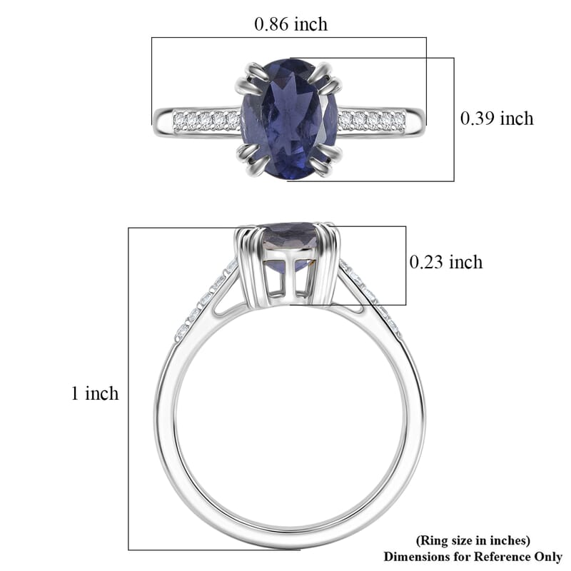 D'Joy Premium Catalina Iolite and White Zircon 1.90 ctw Ring in Rhodium Over Sterling Silver (Size 4.5)
