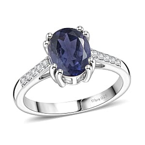 D'Joy Premium Catalina Iolite and White Zircon 1.90 ctw Ring in Rhodium Over Sterling Silver (Size 6.5)