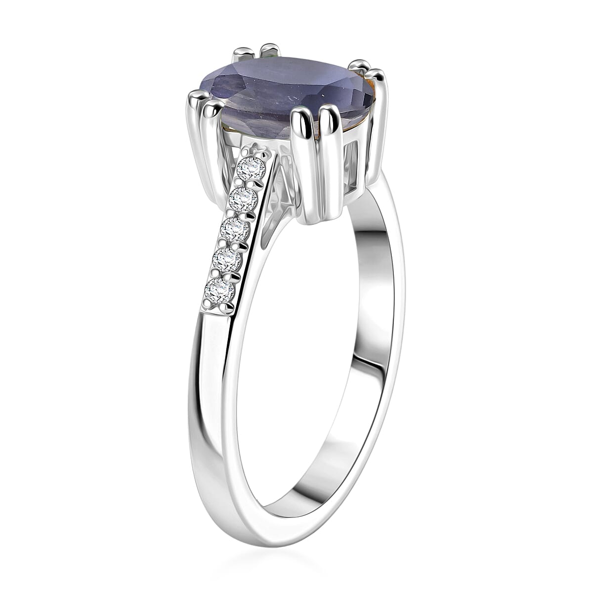 D'Joy Premium Catalina Iolite and White Zircon 1.90 ctw Ring in Rhodium Over Sterling Silver (Size 6.5) image number 3