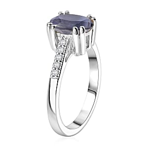 D'Joy Premium Catalina Iolite and White Zircon 1.90 ctw Ring in Rhodium Over Sterling Silver (Size 6.5)