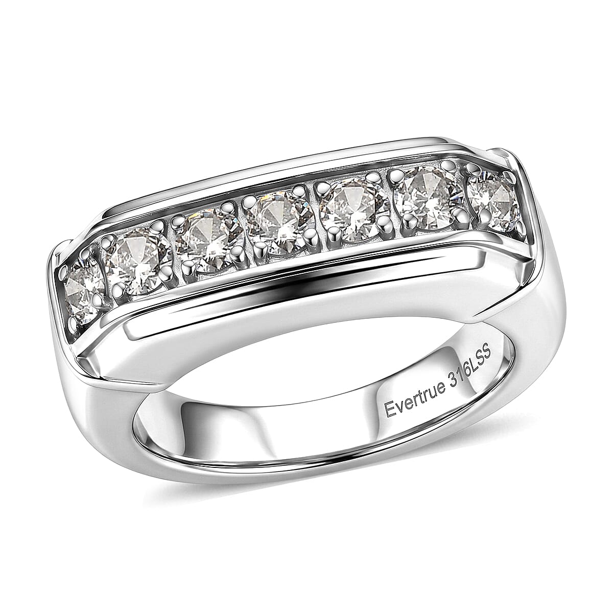 EverTrue Simulated Diamond Men's Ring in Stainless Steel (Size 10.0)