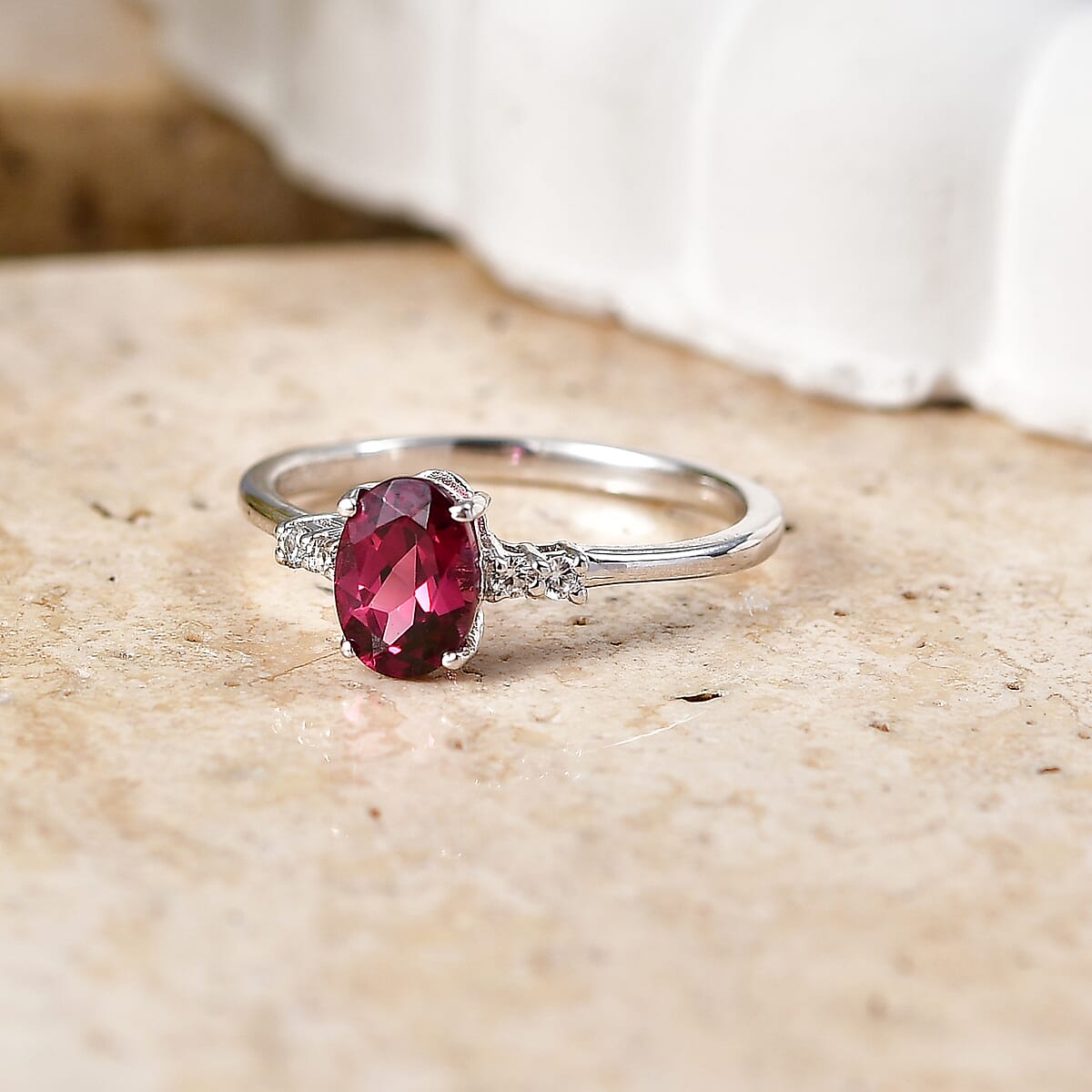 EverTrue Orissa Rose Garnet and White Zircon 1.10 ctw Ring in Platinum Bond (Size 6.0) image number 1