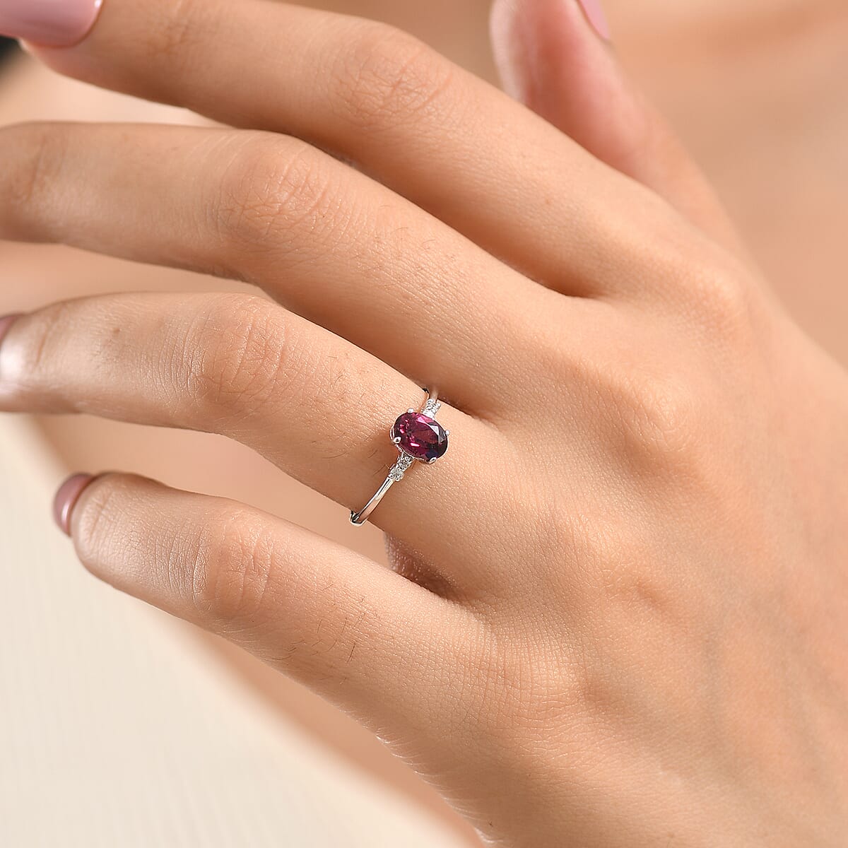 EverTrue Orissa Rose Garnet and White Zircon 1.10 ctw Ring in Platinum Bond (Size 6.0) image number 2