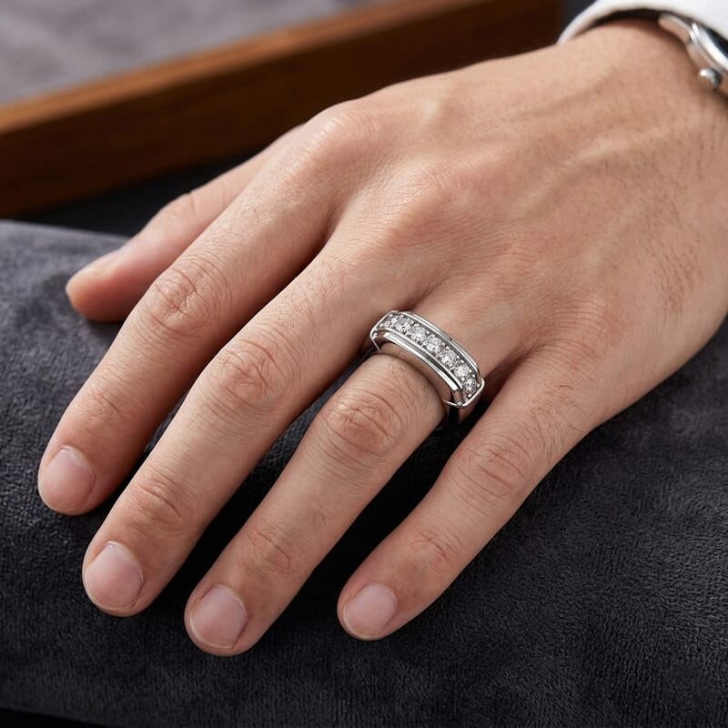 EverTrue Simulated Diamond Men's Ring in Stainless Steel (Size 13.0)