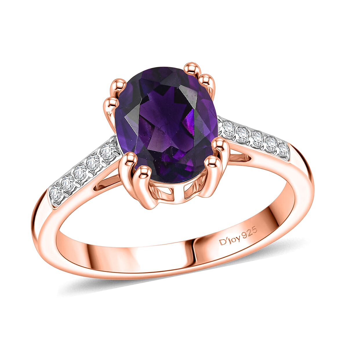 D'Joy Premium Lusaka Amethyst and White Zircon 1.90 ctw Ring in 18K Vermeil Rose Gold Over Sterling Silver (Size 10)