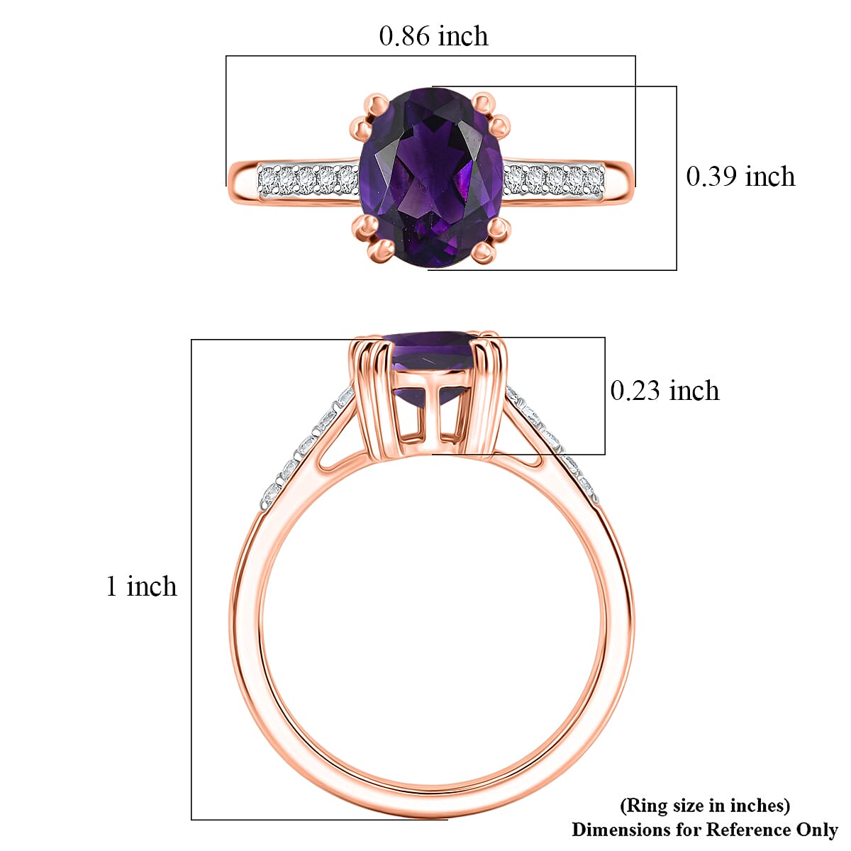 D'Joy Premium Lusaka Amethyst and White Zircon 1.90 ctw Ring in 18K Vermeil Rose Gold Over Sterling Silver (Size 10)