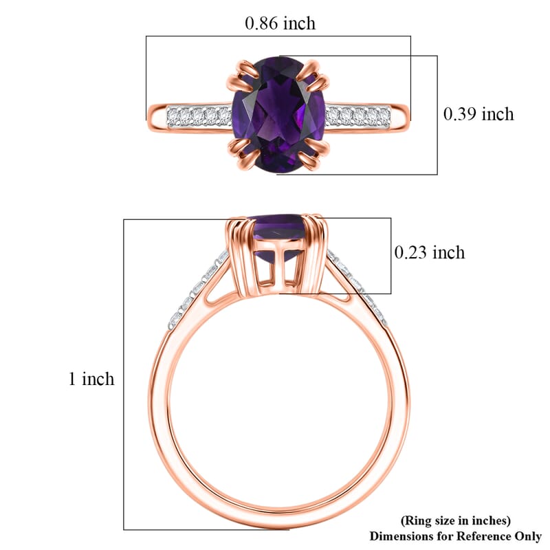 D'Joy Premium Lusaka Amethyst and White Zircon 1.90 ctw Ring in 18K Vermeil Rose Gold Over Sterling Silver (Size 10.5)