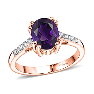 D'Joy Premium Lusaka Amethyst and White Zircon 1.90 ctw Ring in 18K Vermeil Rose Gold Over Sterling Silver (Size 7.5)