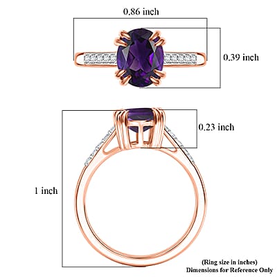 D'Joy Premium Lusaka Amethyst and White Zircon 1.90 ctw Ring in 18K Vermeil Rose Gold Over Sterling Silver (Size 8.5)