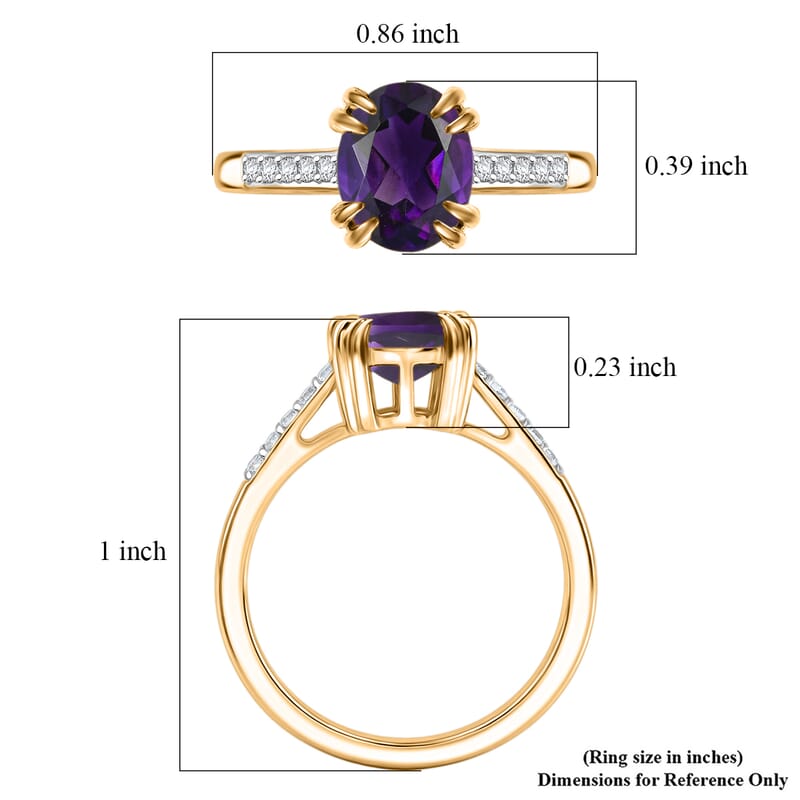 D'Joy Premium Lusaka Amethyst and White Zircon 1.90 ctw Ring in 18K Vermeil Yellow Gold Over Sterling Silver (Size 10.5)