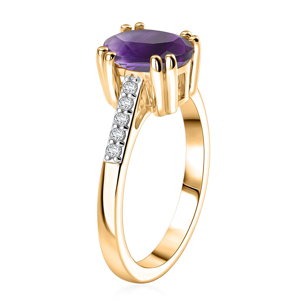 D'Joy Premium Lusaka Amethyst and White Zircon 1.90 ctw Ring in 18K Vermeil Yellow Gold Over Sterling Silver (Size 4.5) image number 3