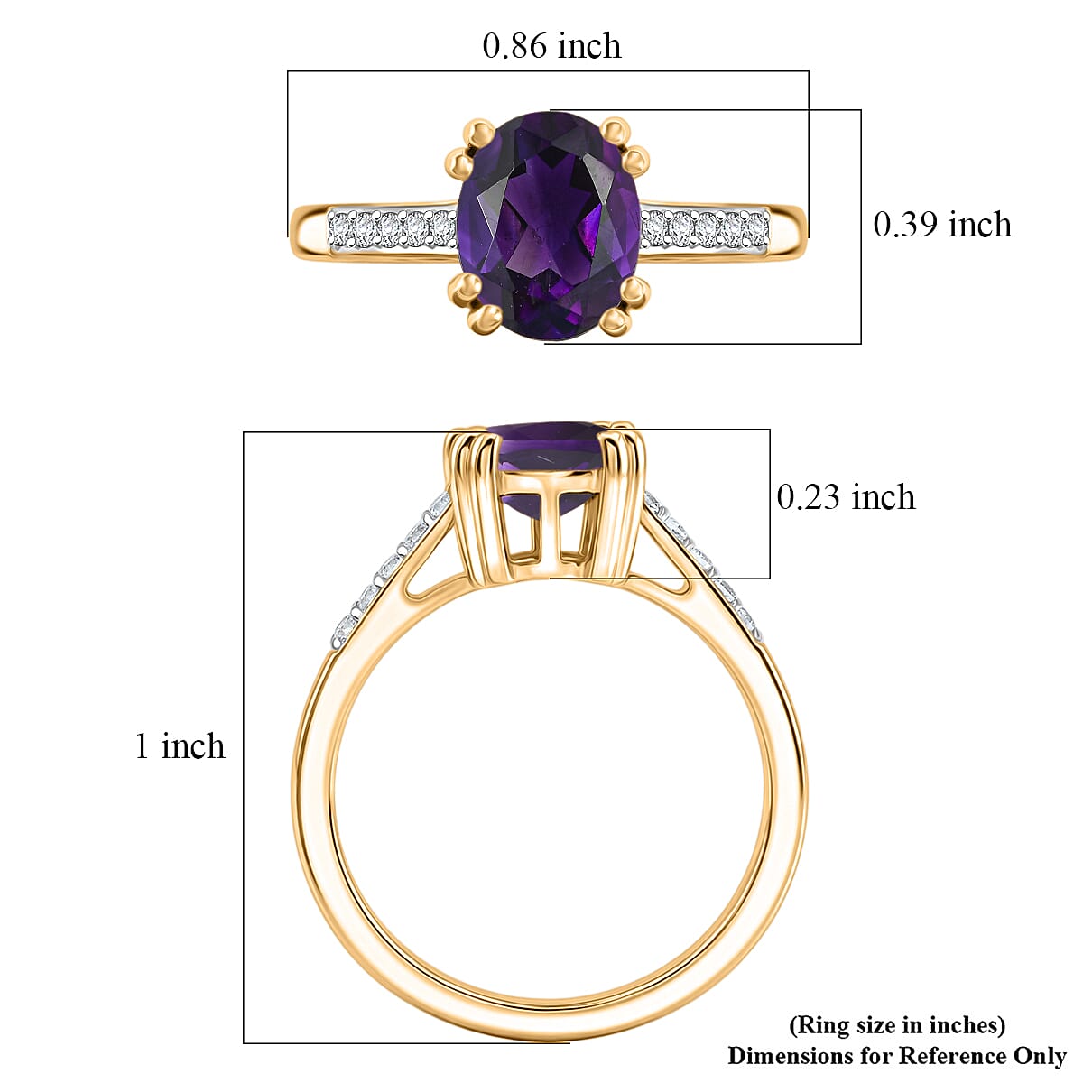 D'Joy Premium Lusaka Amethyst and White Zircon 1.90 ctw Ring in 18K Vermeil Yellow Gold Over Sterling Silver (Size 4.5) image number 5