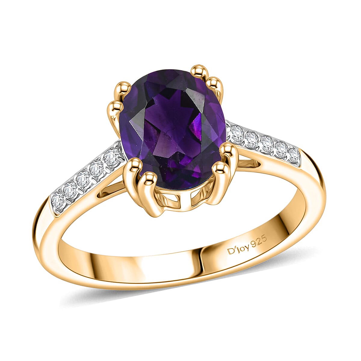 D'Joy Premium Lusaka Amethyst and White Zircon 1.90 ctw Ring in 18K Vermeil Yellow Gold Over Sterling Silver (Size 5.5)