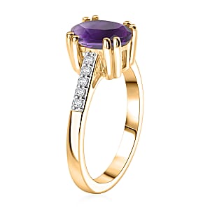 D'Joy Premium Lusaka Amethyst and White Zircon 1.90 ctw Ring in 18K Vermeil Yellow Gold Over Sterling Silver (Size 5.5)