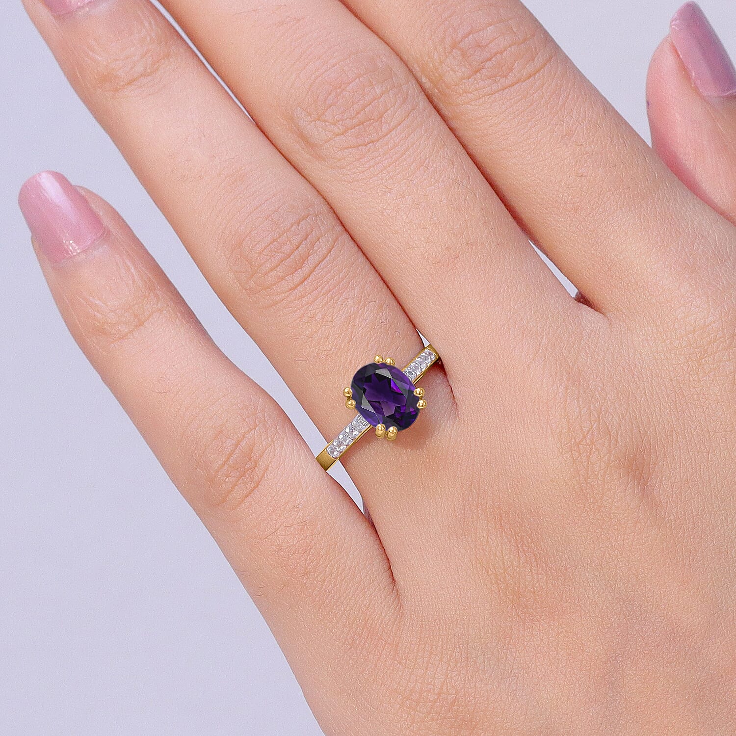 D'Joy Premium Lusaka Amethyst and White Zircon 1.90 ctw Ring in 18K Vermeil Yellow Gold Over Sterling Silver (Size 8.0)