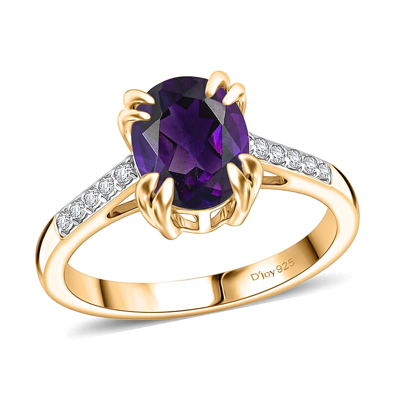 D'Joy Premium Lusaka Amethyst and White Zircon 1.90 ctw Ring in 18K Vermeil Yellow Gold Over Sterling Silver (Size 9.0)