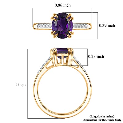 D'Joy Premium Lusaka Amethyst and White Zircon 1.90 ctw Ring in 18K Vermeil Yellow Gold Over Sterling Silver (Size 9.0)