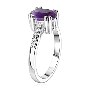 D'Joy Premium Lusaka Amethyst and White Zircon 1.90 ctw Ring in Rhodium Over Sterling Silver (Size 11.5)