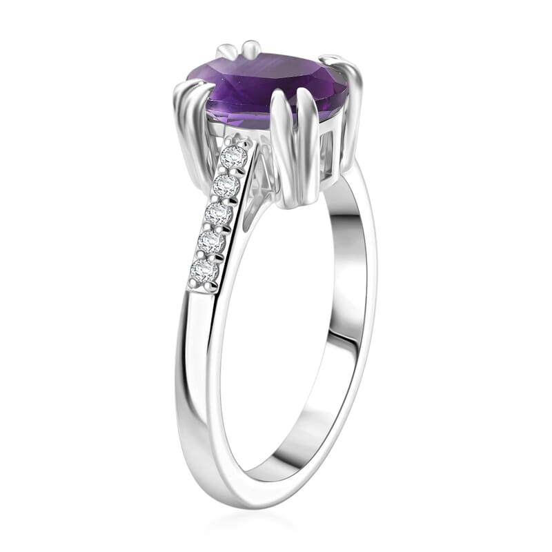D'Joy Premium Lusaka Amethyst and White Zircon 1.90 ctw Ring in Rhodium Over Sterling Silver (Size 5.5)