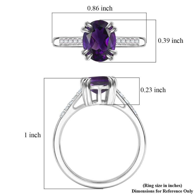 D'Joy Premium Lusaka Amethyst and White Zircon 1.90 ctw Ring in Rhodium Over Sterling Silver (Size 5.5)
