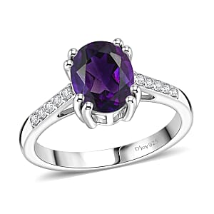 D'Joy Premium Lusaka Amethyst and White Zircon 1.90 ctw Ring in Rhodium Over Sterling Silver (Size 6.0)