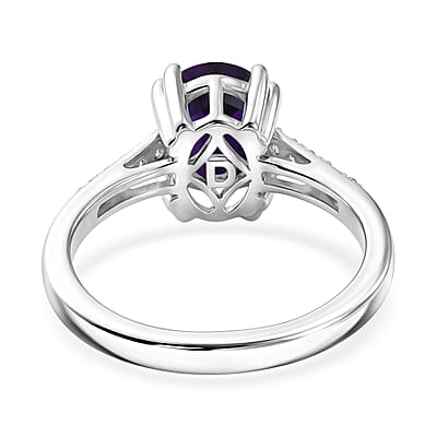 D'Joy Premium Lusaka Amethyst and White Zircon 1.90 ctw Ring in Rhodium Over Sterling Silver (Size 6.0)