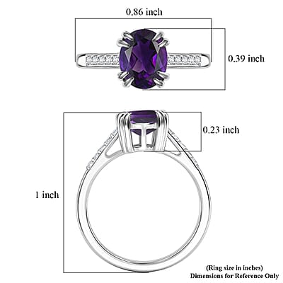 D'Joy Premium Lusaka Amethyst and White Zircon 1.90 ctw Ring in Rhodium Over Sterling Silver (Size 6.0)