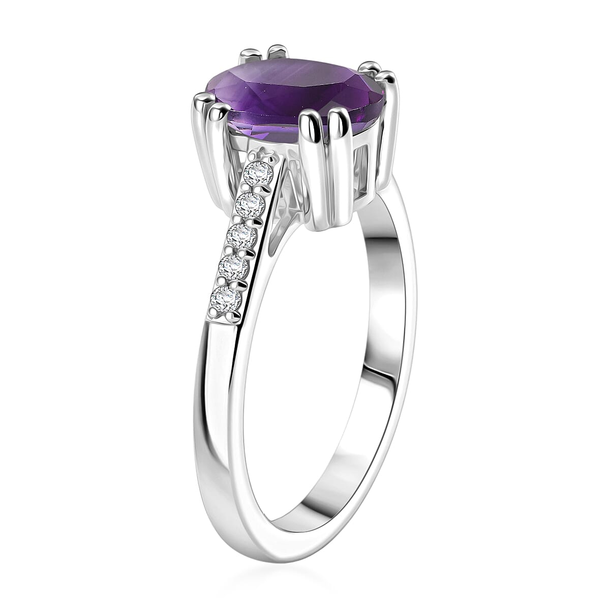 D'Joy Premium Lusaka Amethyst and White Zircon 1.90 ctw Ring in Rhodium Over Sterling Silver (Size 6.5)
