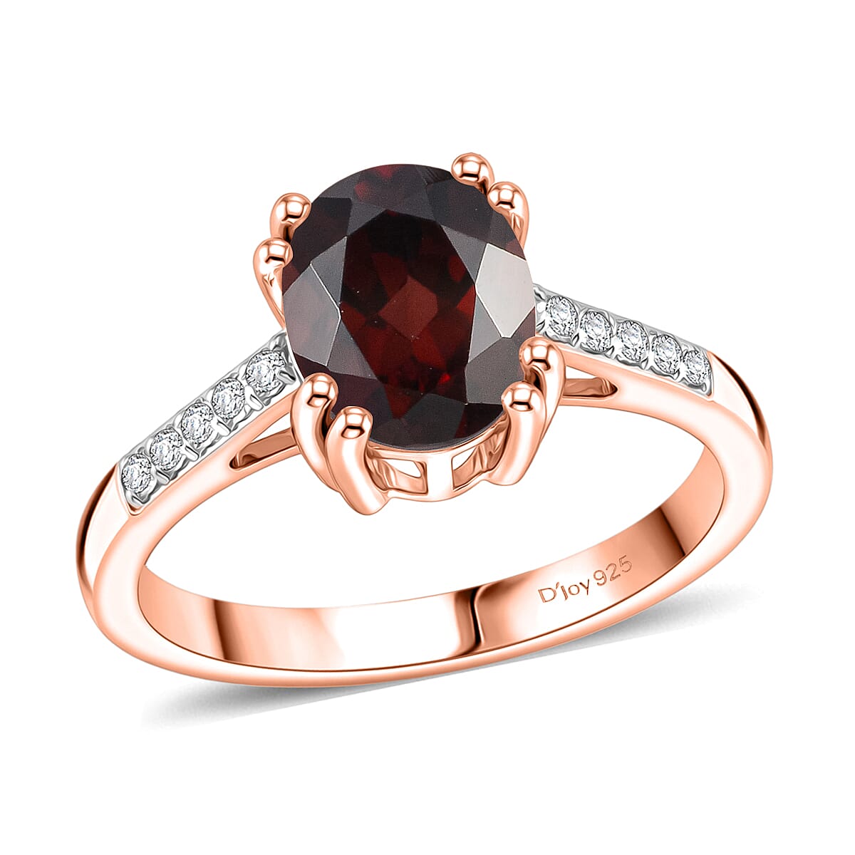 D'Joy Premium Raspberry Zircon and White Zircon 3.00 ctw Ring in 18K Vermeil Rose Gold Over Sterling Silver (Size 11.0)