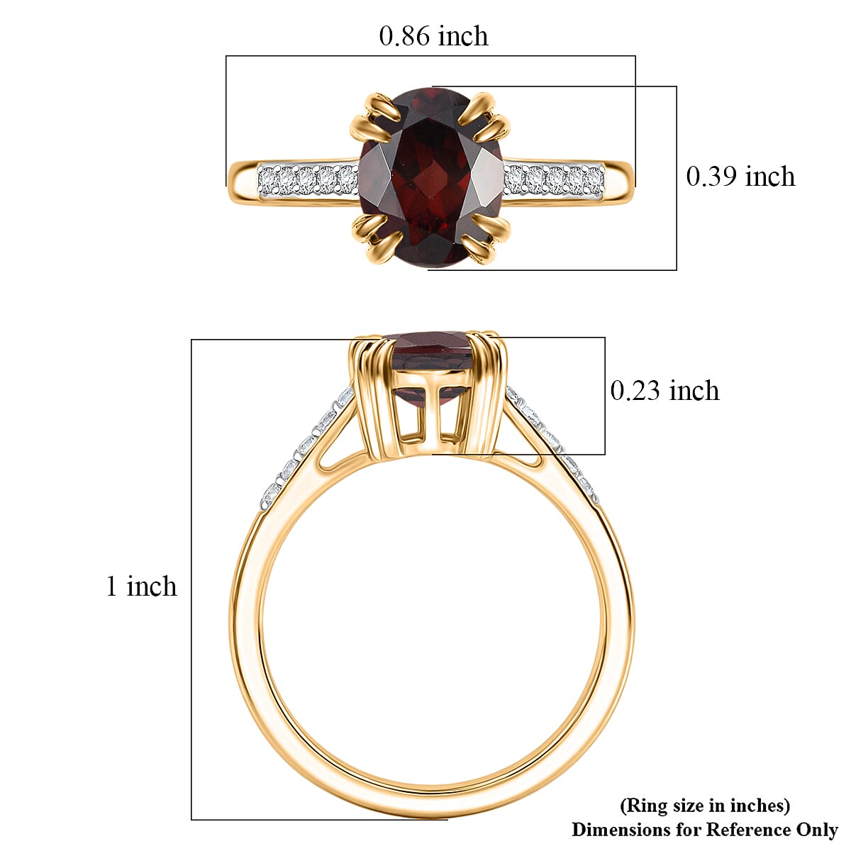 D'Joy Premium Raspberry Zircon and White Zircon 3.00 ctw Ring in 18K Vermeil Yellow Gold Over Sterling Silver (Size 11.5)