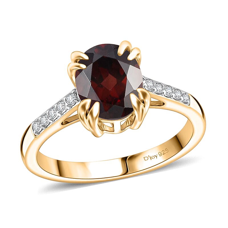 D'Joy Premium Raspberry Zircon and White Zircon 3.00 ctw Ring in 18K Vermeil Yellow Gold Over Sterling Silver (Size 9.0)