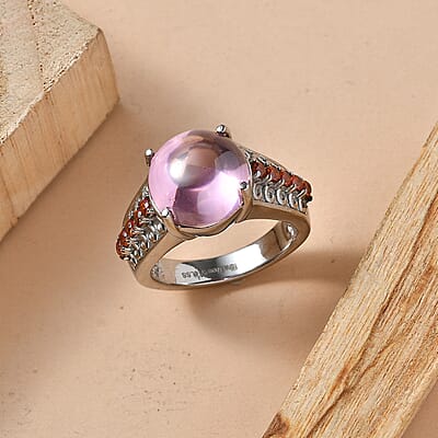 EverTrue Simulated Pink and Orange Diamond Ring in Stainless Steel (Size 5.0)