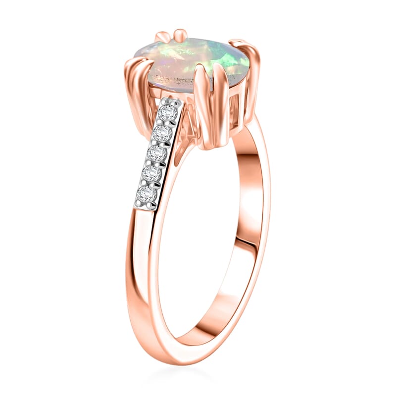 D'Joy Premium Ethiopian Welo Opal and White Zircon 1.60 ctw Ring in 18K Vermeil Rose Gold Over Sterling Silver (Size 4.0)