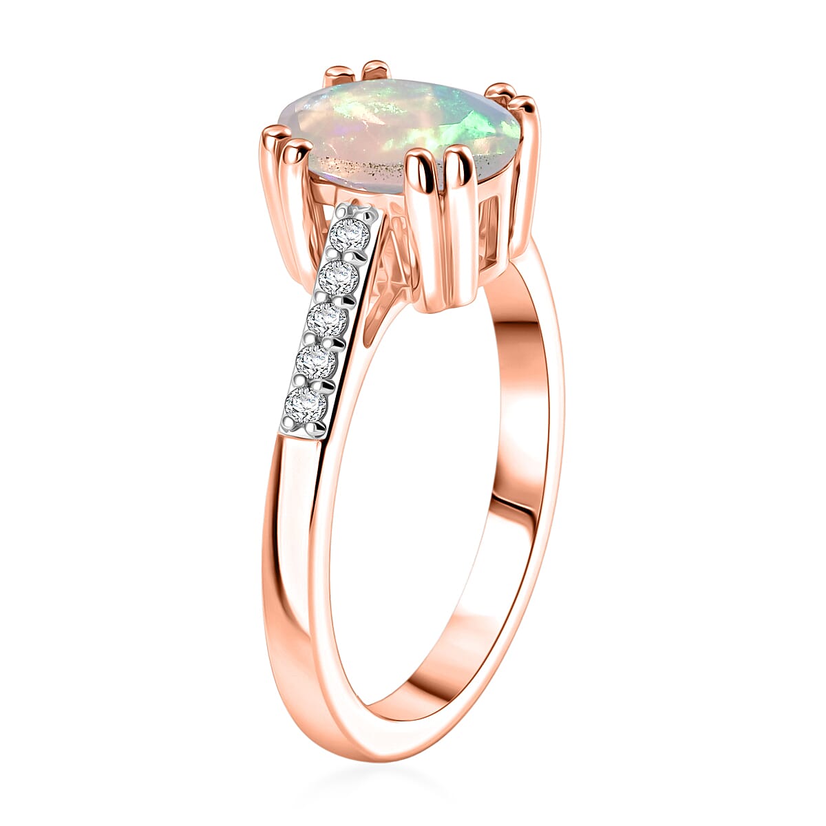 D'Joy Premium Ethiopian Welo Opal and White Zircon Ring in 18K Vermeil Rose Gold Over Sterling Silver (Size 6.5) 1.60 ctw image number 3