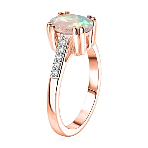 D'Joy Premium Ethiopian Welo Opal and White Zircon Ring in 18K Vermeil Rose Gold Over Sterling Silver (Size 9.5) 1.60 ctw